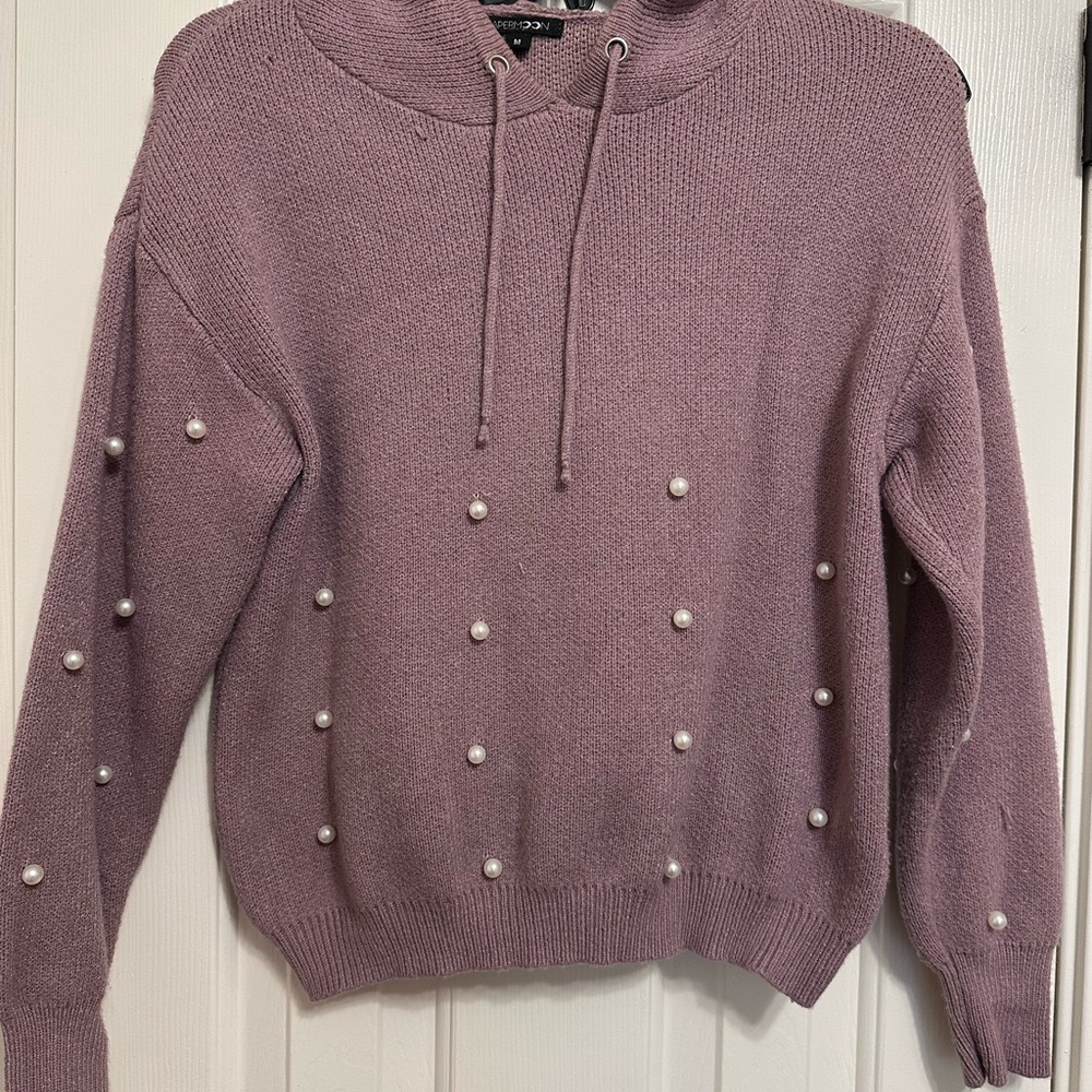 Women's Lavender Sweater with Pearl Accents